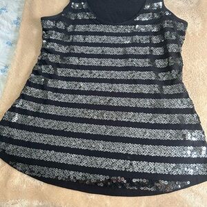 Garnet Hill Black and Silver Sequin Tank Top